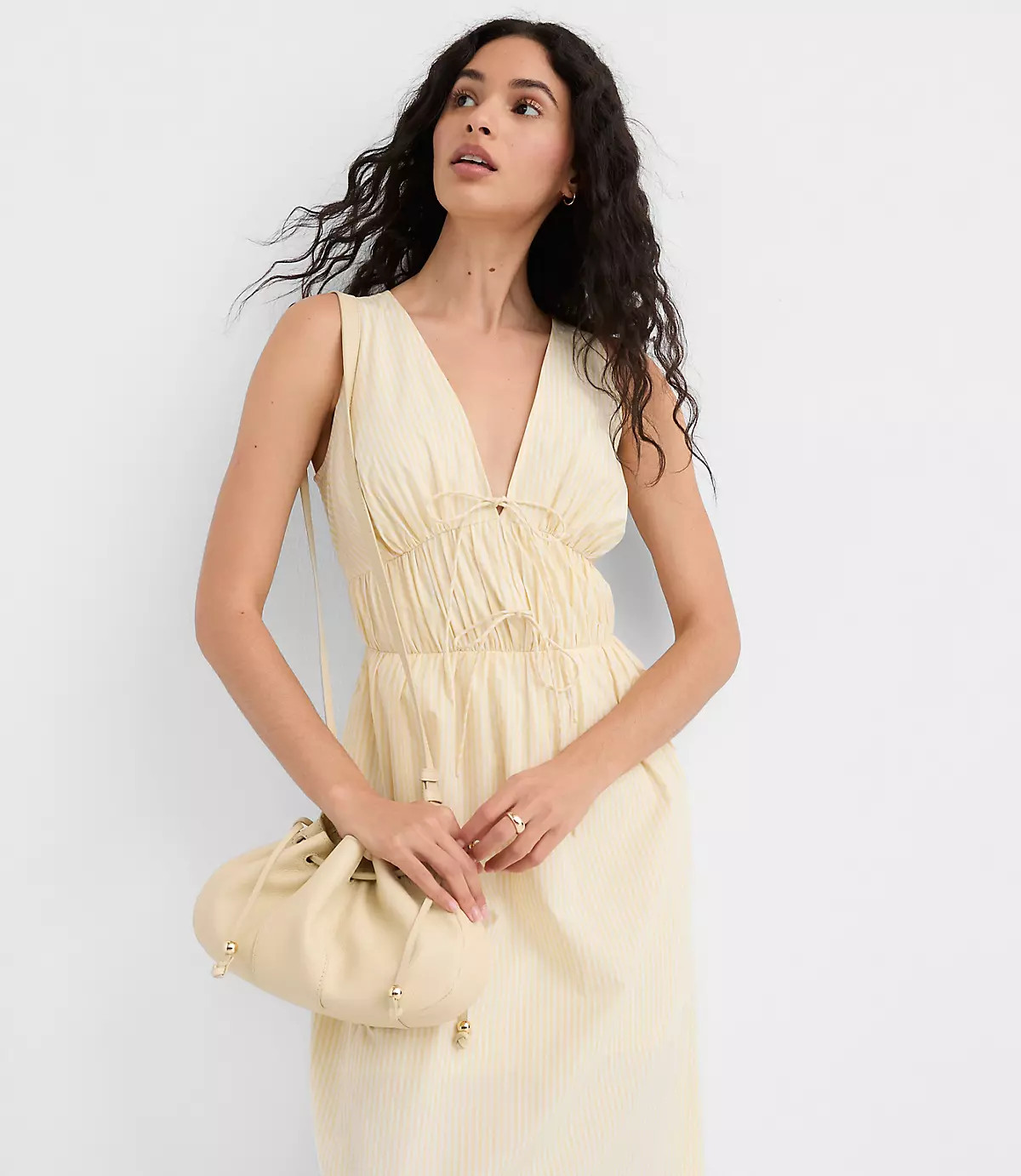 Striped Bow Poplin Midi Pocket Dress | LOFT