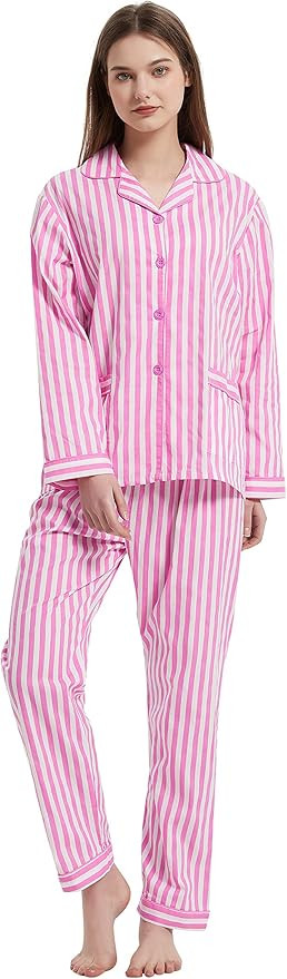 GLOBAL Ladies Pyjamas Set 100% Cotton Womens PJs Drawstring Sleepwear for Women | Amazon (UK)