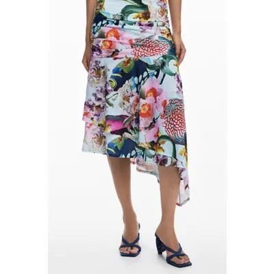 Desigual Print Asymmetric Maxi Skirt in Pink at Nordstrom, Size Large | Nordstrom