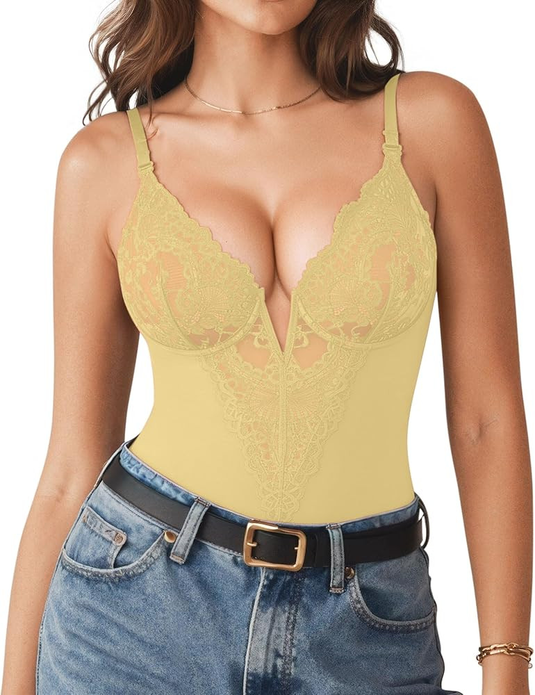 Popilush Shapewear Bodysuits for Women Lace Corset Tops Tummy Control V Neck Sleeveless Body Suit... | Amazon (US)