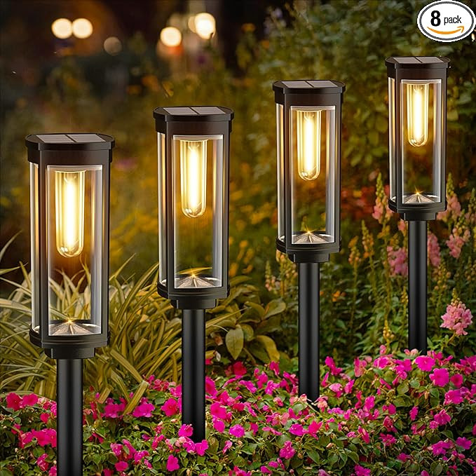 BITPOTT Solar Pathway Lights Bright, 8 Pack Outdoor Garden Landscape Lights Solar Powered Auto On... | Amazon (US)
