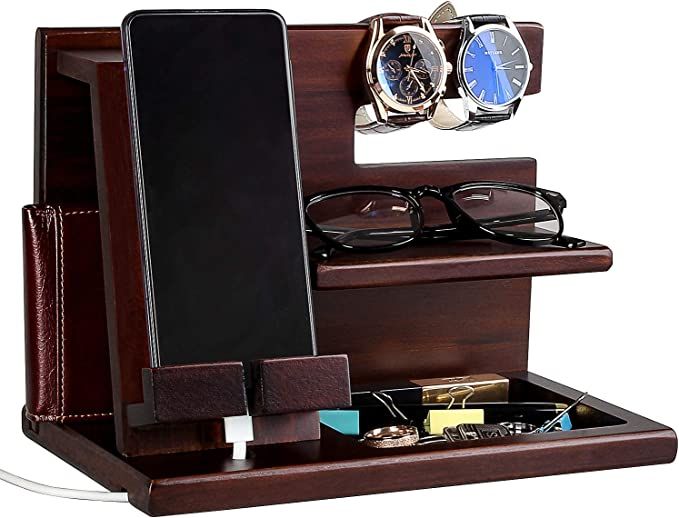 Wood Phone Docking Station for Men - Wooden Nightstand Organizer - Personalized Idea for Him, Hus... | Amazon (US)