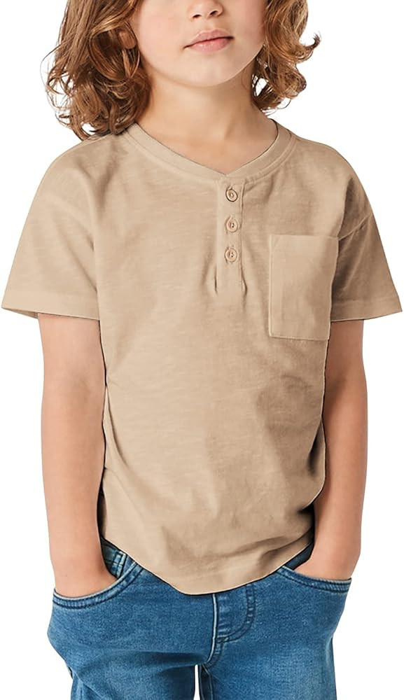 GAMISOTE Kids Boys Henley Shirts Solid Button Down Short Sleeve Pocket Casual Tops Tees | Amazon (US)