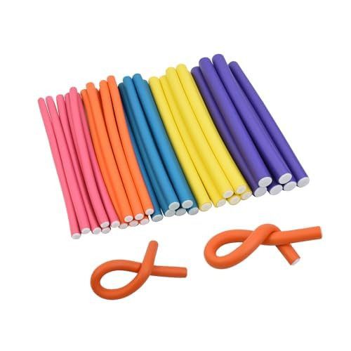 30 Pieces Flexible Hair Curling Rods Soft Foam Curling Rods 9.45 Inch No Heat Flexible Hair Rollers for Medium Long Hair (5 Colors) | Amazon (US)