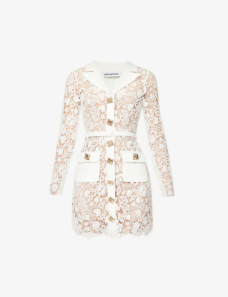 SELF-PORTRAIT Magnolia collared lace mini dress | Selfridges