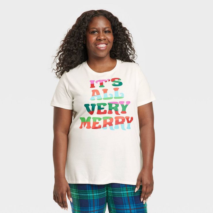 Women's Holiday Very Merry Matching Family Pajama T-Shirt - Wondershop™ Cream | Target