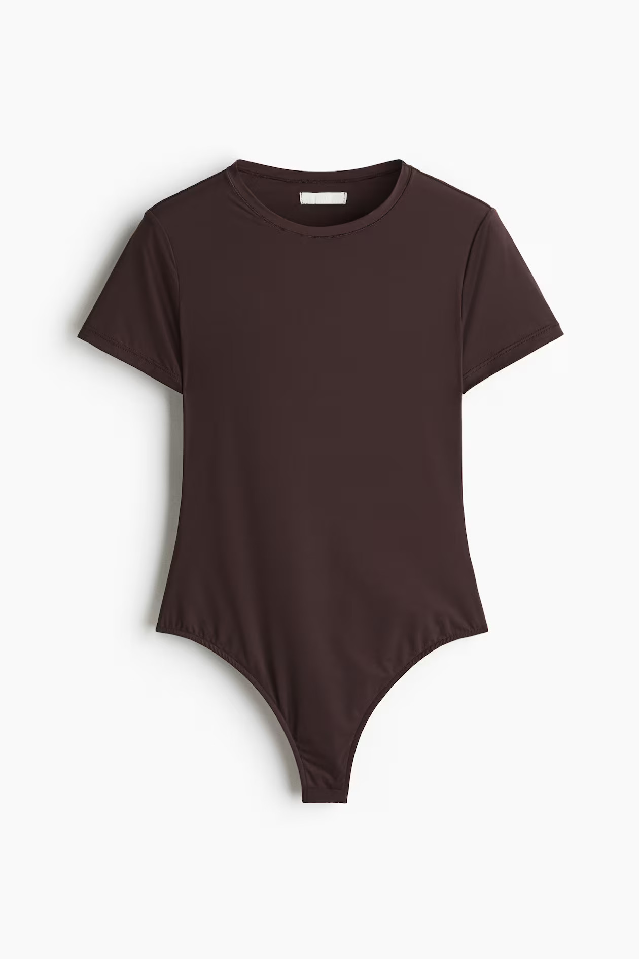 Short-sleeved microfibre body - Dark brown - Ladies | H&M GB | H&M (UK, MY, IN, SG, PH, TW, HK)