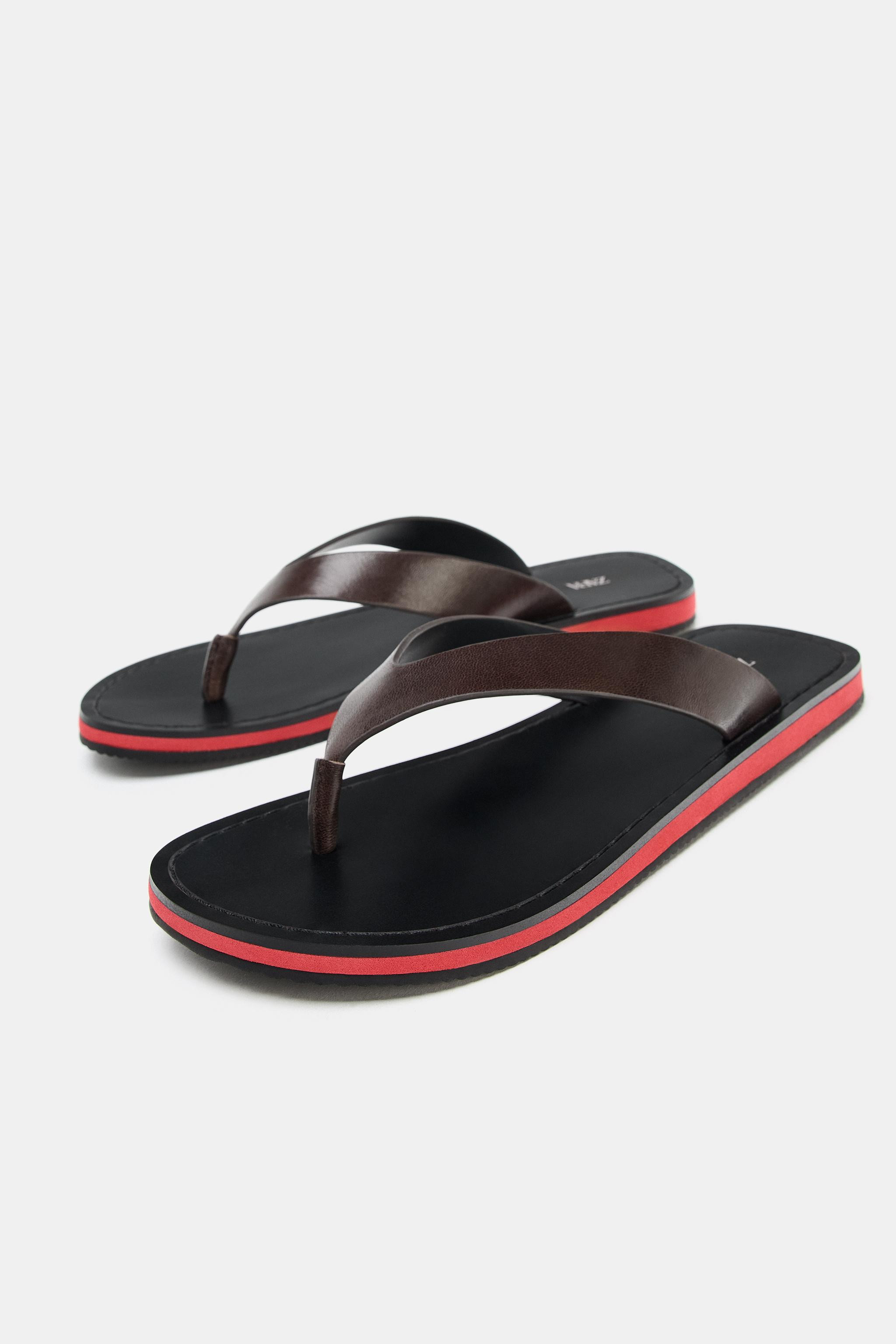 LEATHER FLAT SANDALS | Zara US
