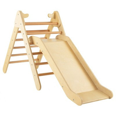 Costway 2-in-1 Wooden Climbing Triangle Set Triangle Climber w/ Ramp Natural | Target