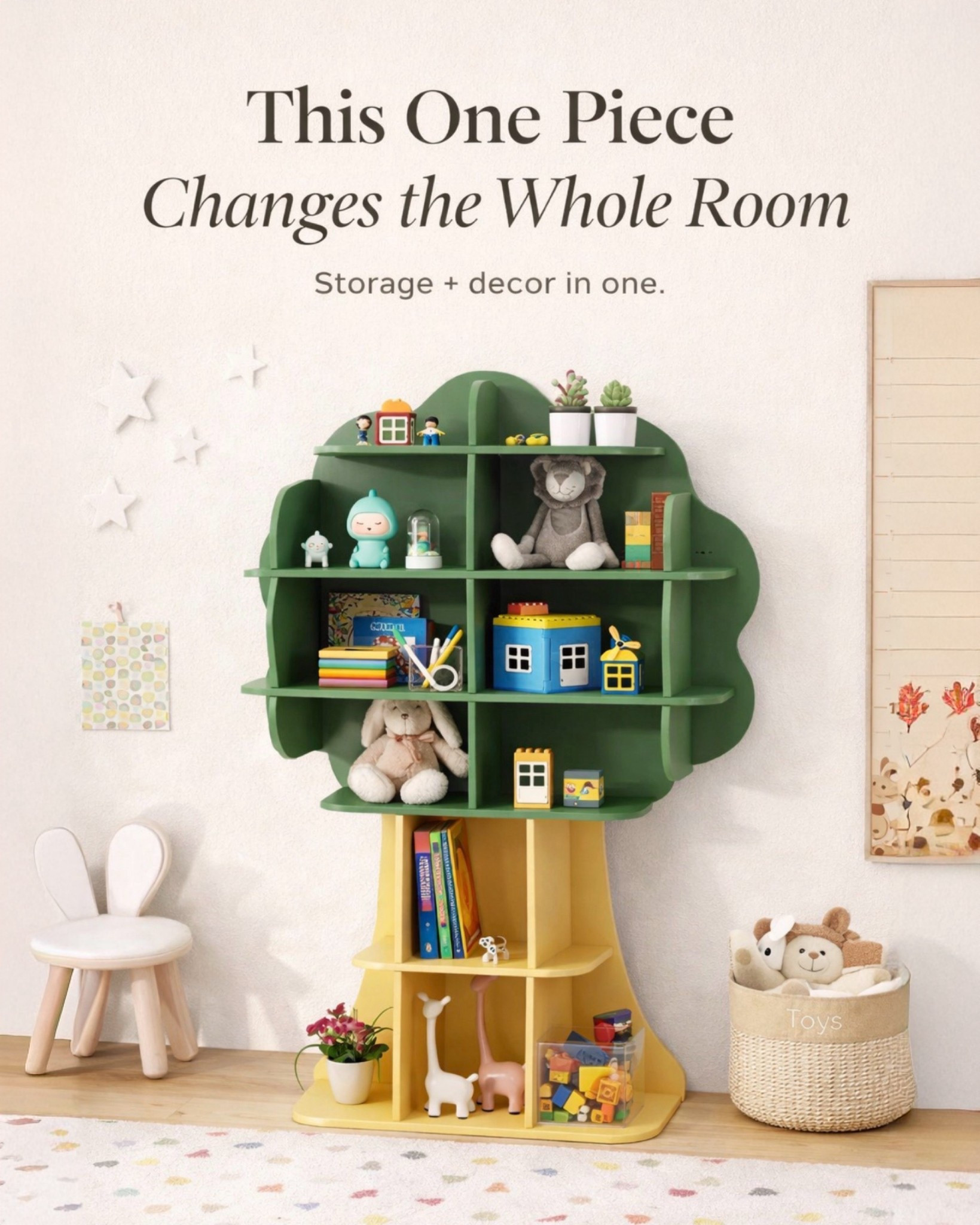 This piece instantly makes a kids’ room feel more organized and styled 🌿 I love furniture that works as both storage and decor, and this tree-shaped shelf is perfect for displaying toys, books, and little treasures while keeping everything tidy.

Such a cute way to upgrade a playroom or bedroom and make cleanup easier too. Sharing the details here if you’re looking for kids room storage ideas ✨

#LTKHome #LTKKids #LTKmomlife