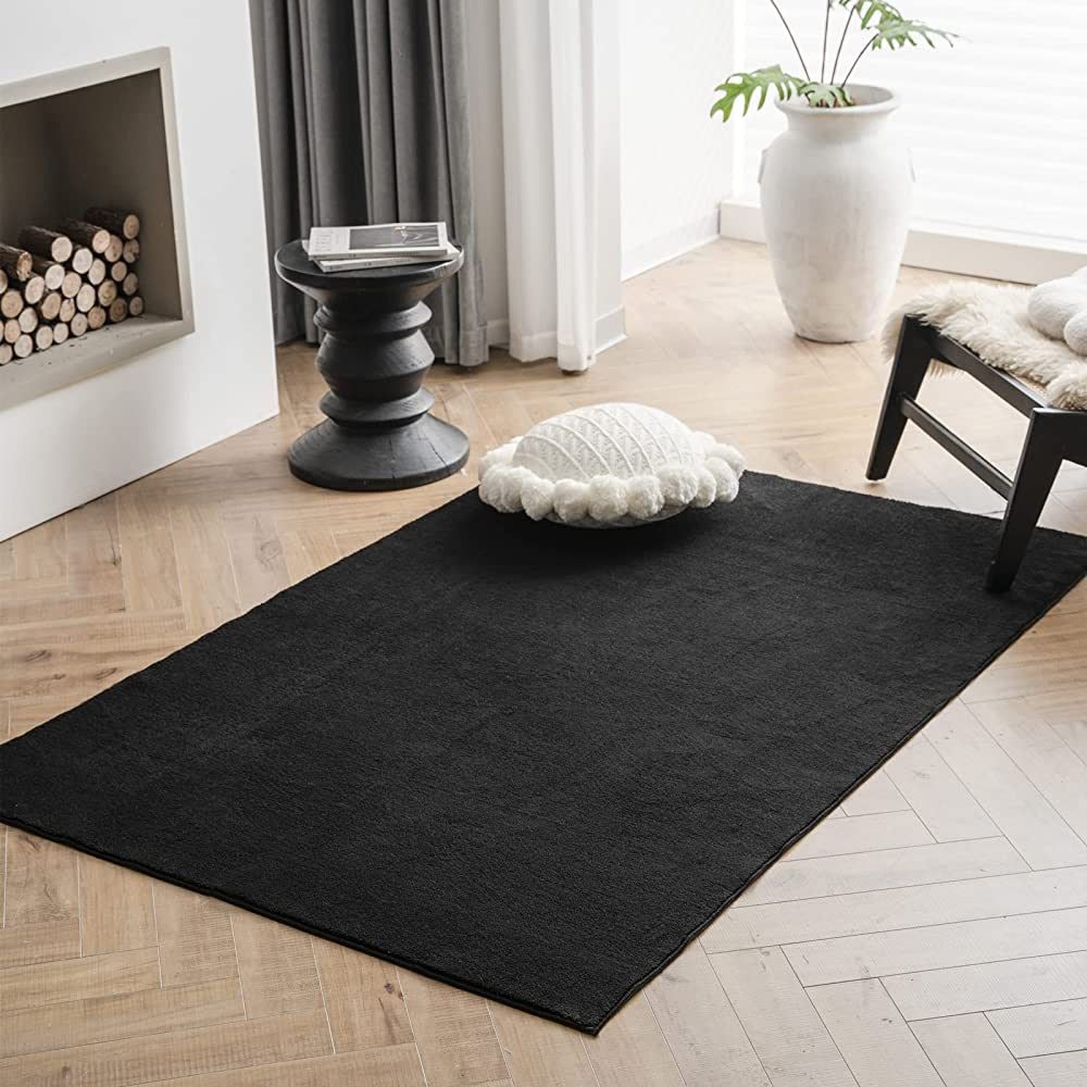 LIVEBOX Fluffy Area Rug 3x5 Feet,Soft Shag Rug Black Washable Rug for Bedroom,Shed and Fade Resis... | Amazon (US)