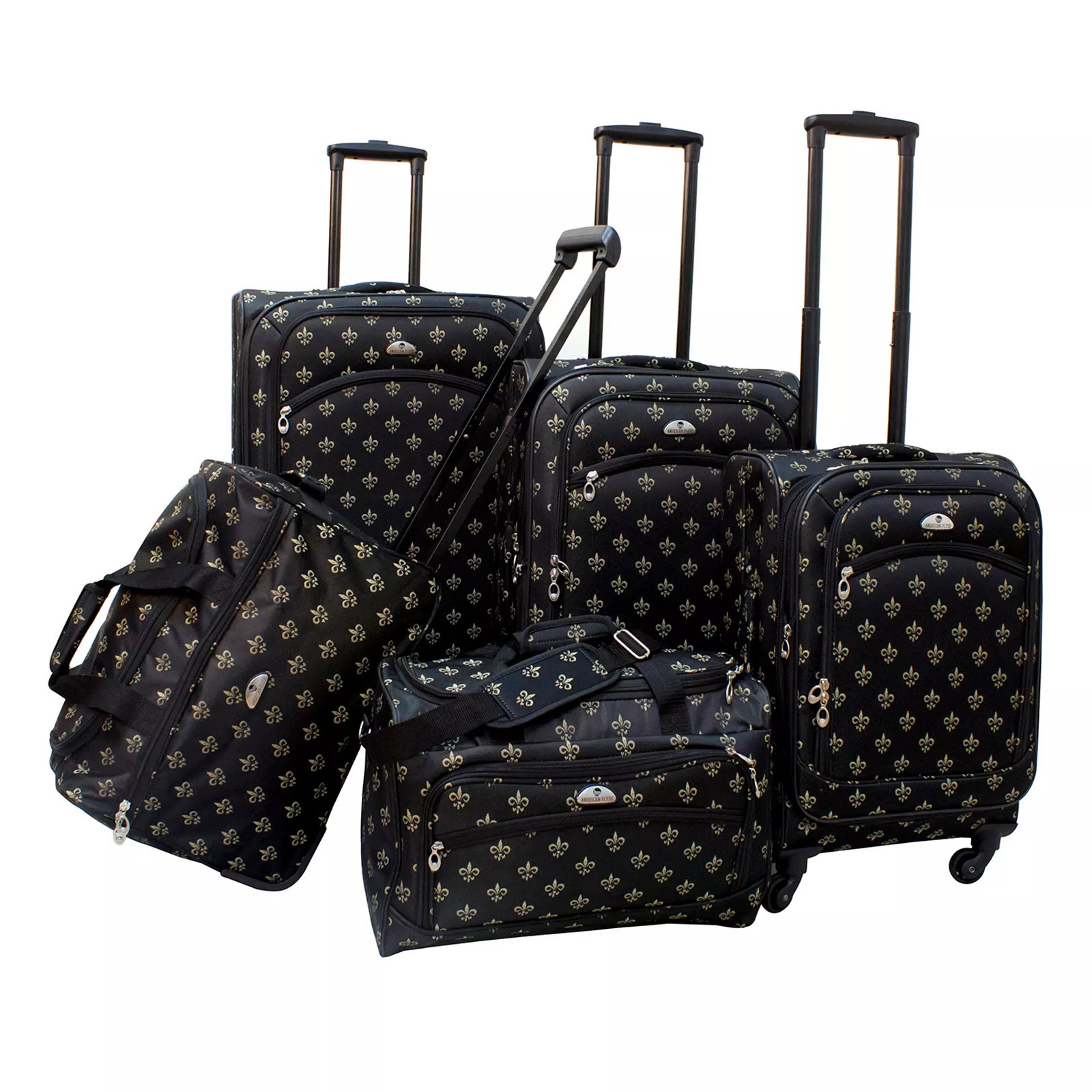 American Flyer Fleur-de-Lis 5-Piece Spinner Luggage Set, Black | Kohl's