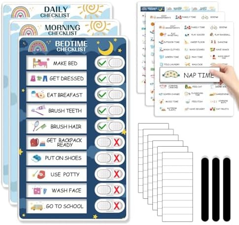 CustomMaster 3 in 1 Bedtime/Morning/Daily Routine Chart for Kids, Magnetic Chore Chart for Kids, ... | Amazon (US)
