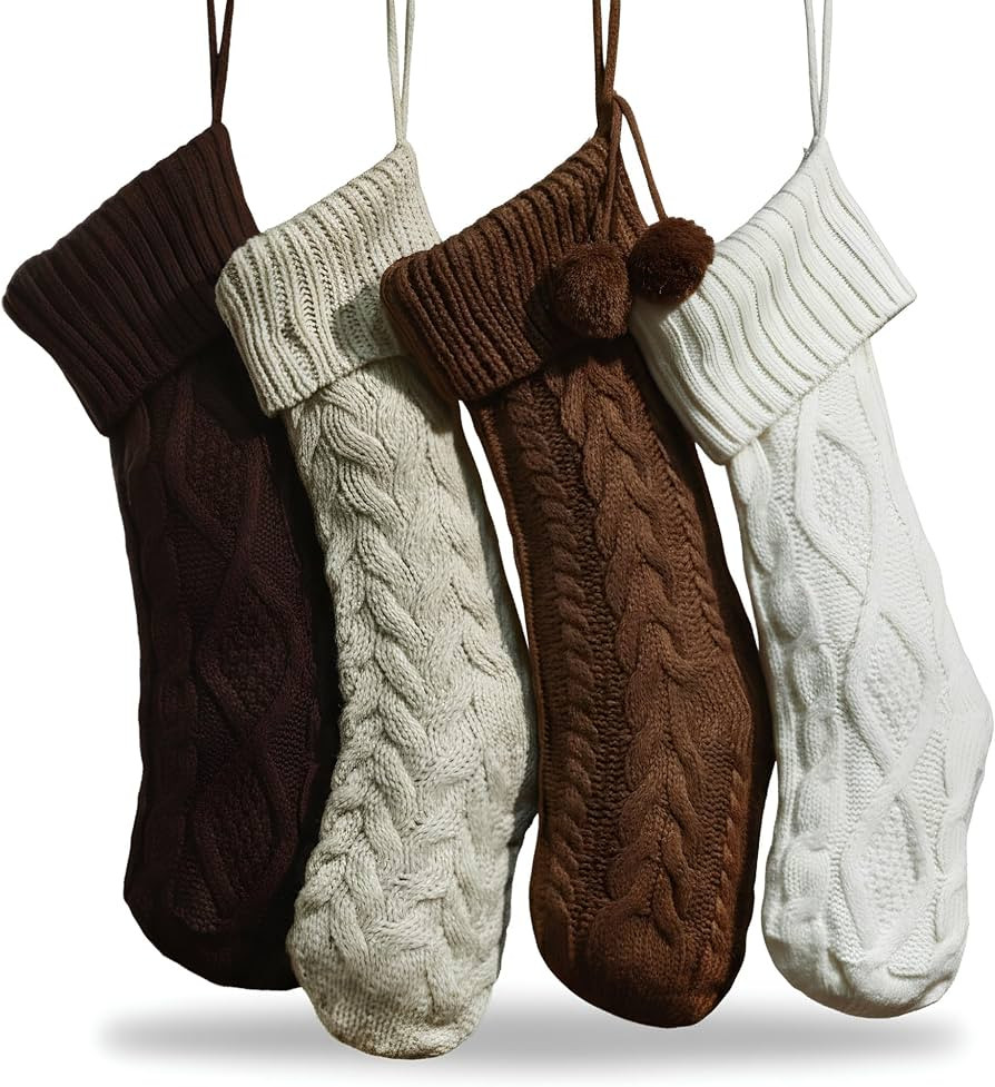 Shyyween 4 Pack Cable Knit Christmas Stockings 18 Inch Farmhouse Large Rustic Neutral Knitted Sto... | Amazon (US)