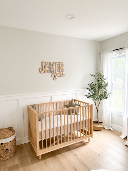 Baby boy nursery 🍃 

•natural wood crib, name sign, neutral baby room, olive tree, gathre leather pillows, baby room, target finds, Amazon finds, west elm 

#LTKbaby #LTKbump #LTKhome