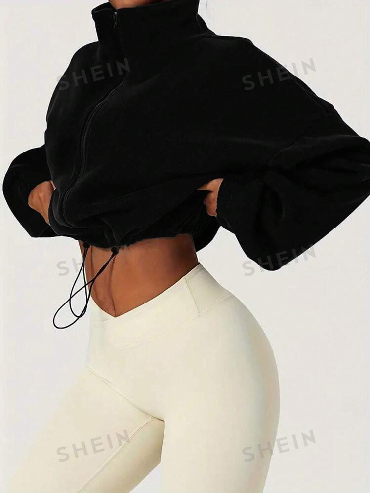 SHEIN x Carly Lawrence SHEIN EZwear Women's Solid Color Zipper Design Long Sleeve Hoodie | SHEIN