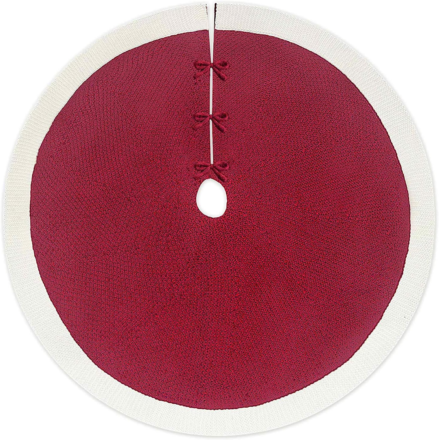 LimBridge Knitted Christmas Tree Skirt: 48 Inches Red Tree Skirt with White Edge, Linen Knit Thic... | Amazon (US)