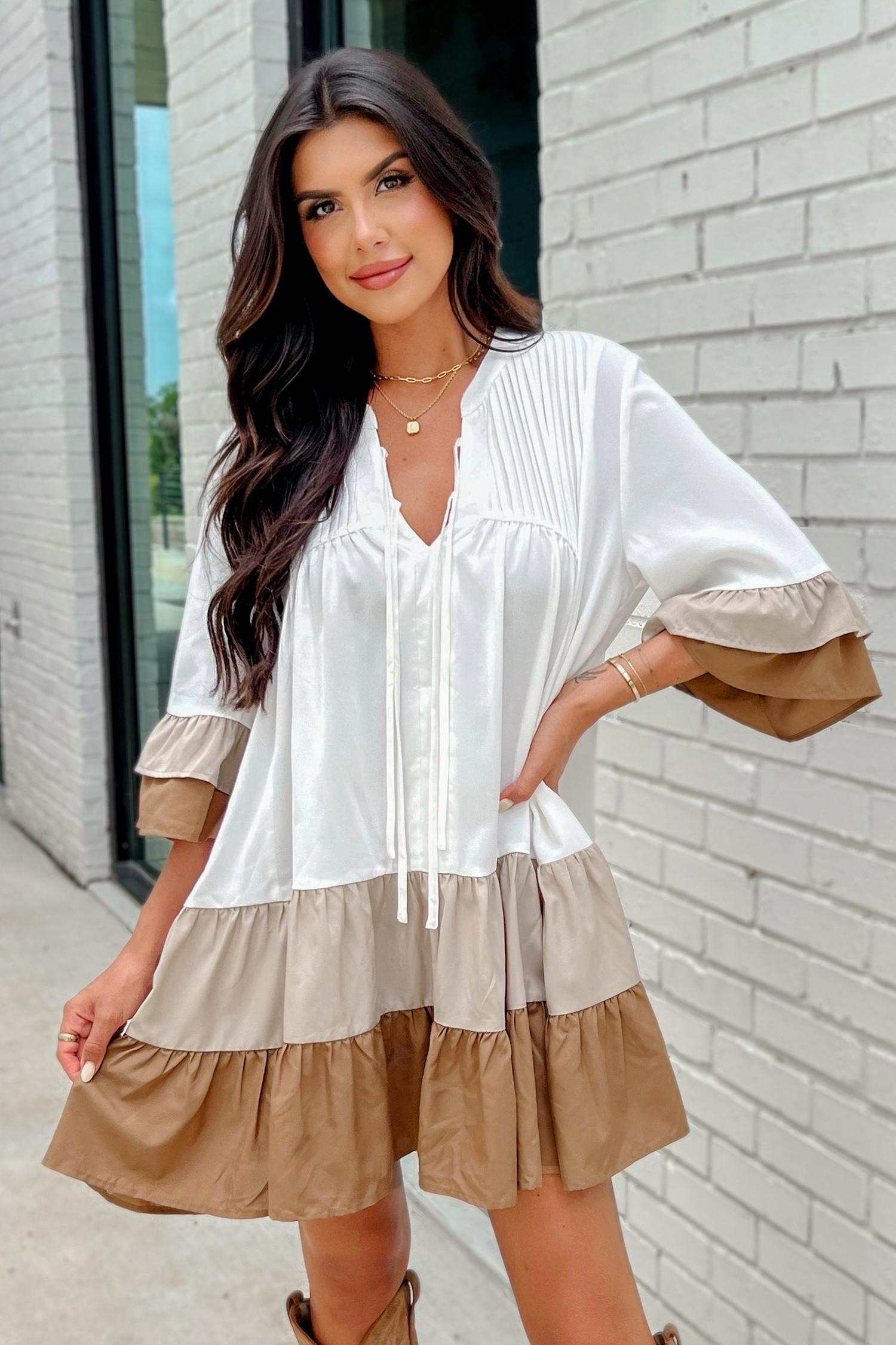 Ruffled V-Neck A-Shape DressNew | Cupshe US