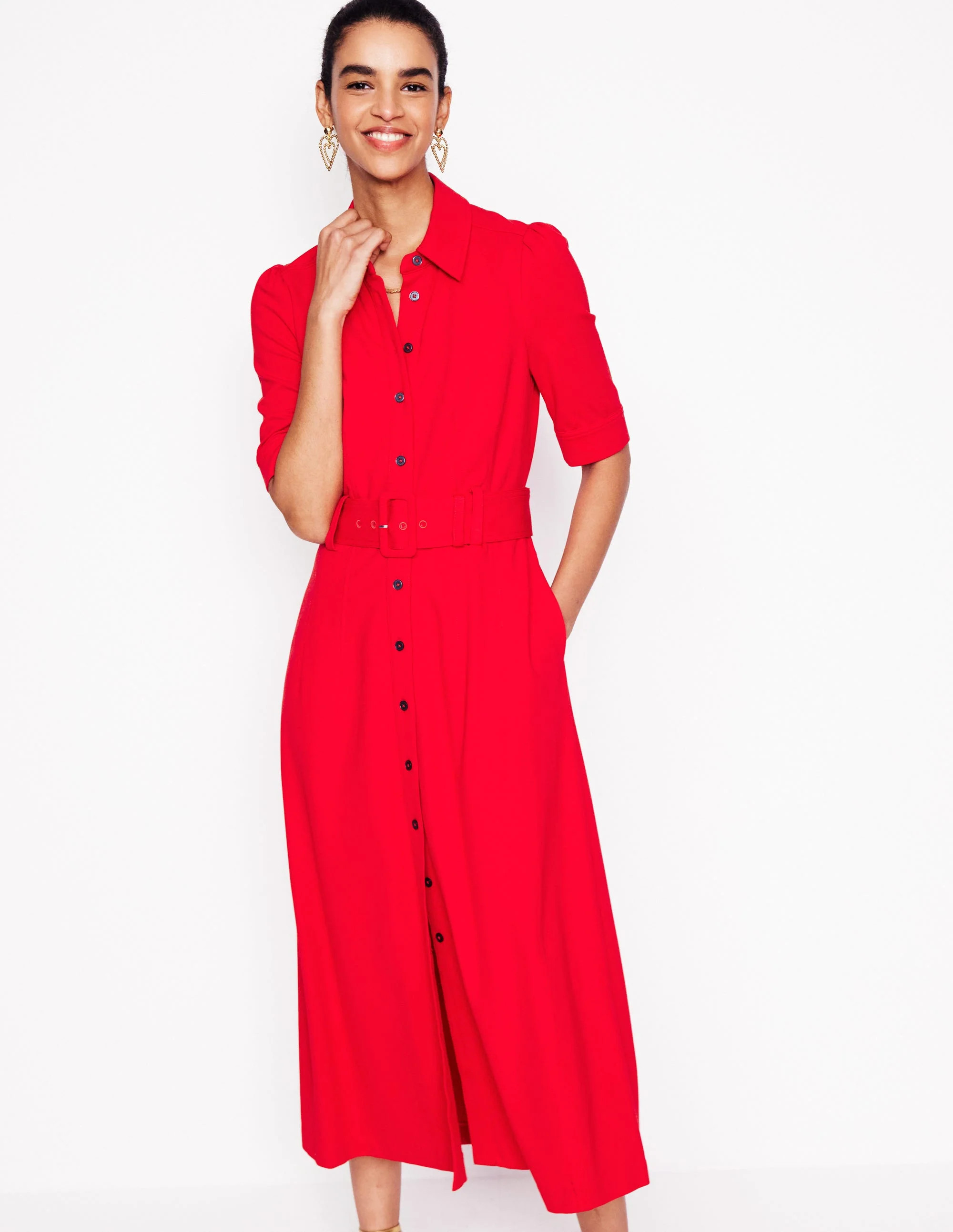 Anita Ponte Shirt Dress-Poppy Red | Boden (US)