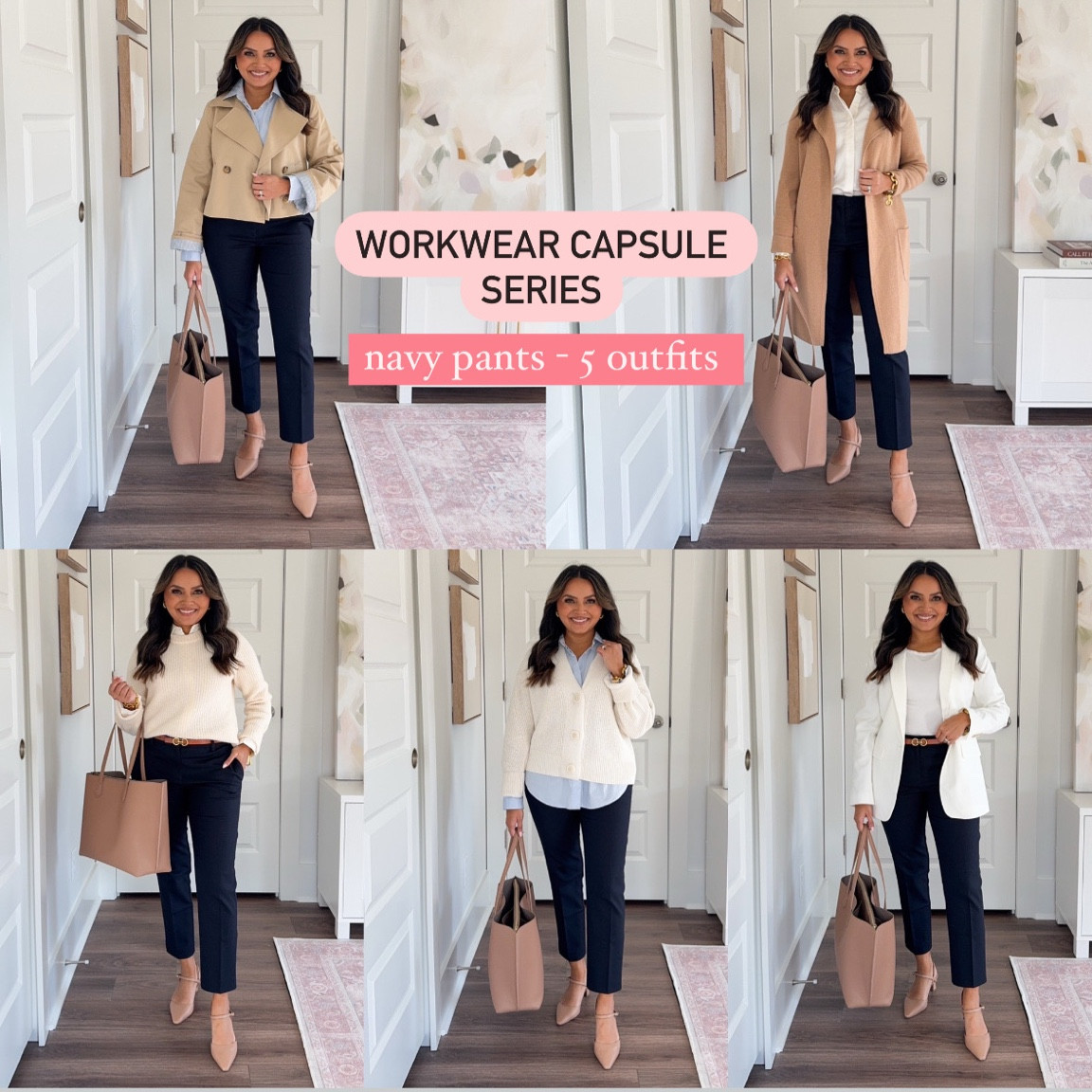 For reference: I’m a 32b bra size and 2/26 in bottoms, pear shaped. 

Cropped trench coat size xs petite
Blue button down size xxs petite - similar linked
Navy pants size 2 petite TTS
Tan heels size 5 TTS

Collarless tan cardigan size xxs TTS
White button down size xxs petite TTS
Navy pants size 2 petite TTS
Tan heels size 5 TTS

Ivory sweater size 
White button down size xxs petite TTS
Navy pants size 2 petite TTS
Tan heels size 5 TTS

White ivory cardigan size xs TTS
Blue button down size size xxs petite - similar linked
Navy pants size 2 petite TTS
Tan heels size 5 TTS

White blazer size 0 petite TTS
White tank size xs TTS
Navy pants size 2 petite TTS
Tan heels size 5 TTS


Capsule wardrobe
Workwear
Get ready with me
Petite
Office outfits
Dress pants
Spring capsule
Basics
Work pants
Petite
Honey Sweet Petite
honeysweetpetite


#LTKPetite #LTKSaleAlert #LTKWorkwear