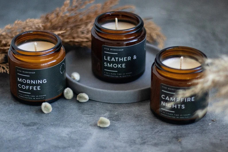 Fall Candles & Winter Holiday Candles - Hand-Poured Scented Candles in Amber Jar - Soy Wax Candle... | Etsy (US)