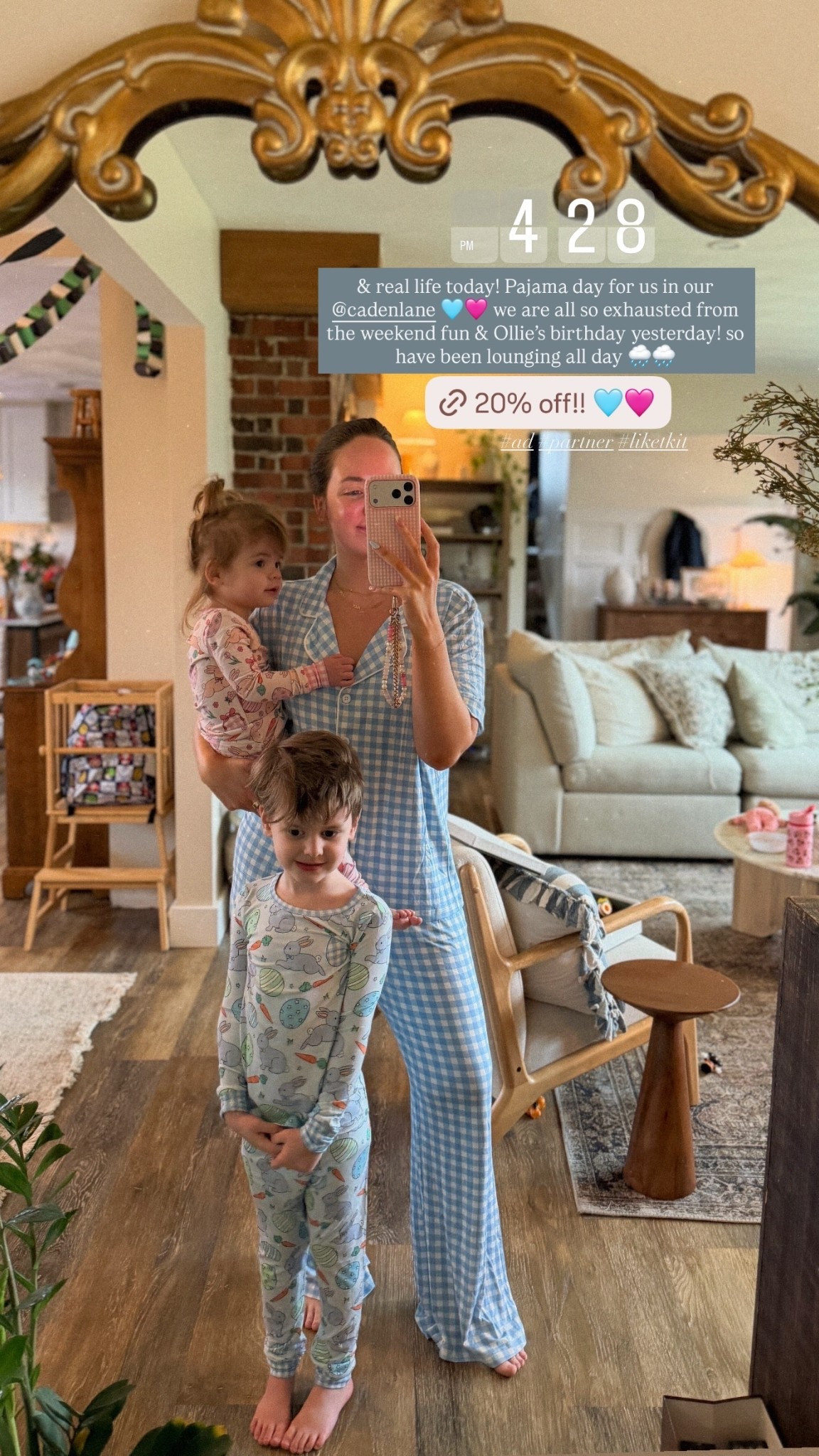 & real life today! Pajama day for us in our @cadenlane 🩵🩷 we are all so exhausted from the weekend fun & Ollie’s birthday yesterday! so have been lounging all day 🌧️🌧️ #ad #partner #liketkit