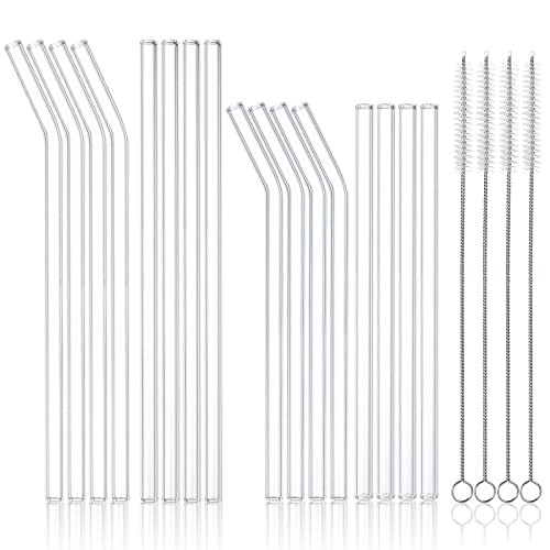20 Pack Reusable Glass Straws and Brushes, Size 10''x10MM and 8.5''x10MM Each Including 4 Straight and 4 Bent, Clear Glass Drinking Straw with 4 Cleaning Brushes Perfect for Juice, Smoothies, Cocktail | Amazon (US)