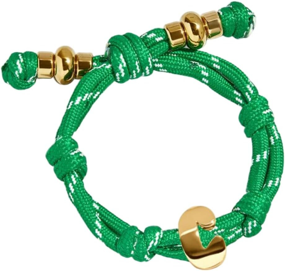 VLINRAS Bubble Initial Bracelet for Women Men, Green & Blue Knotty Puffy Letter Bracelets Gifts for Mom Dad Friends | Amazon (US)