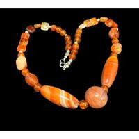 sterling Silver & Orange Agate Beaded Necklace Gemstone Fine Jewelry | Etsy (US)