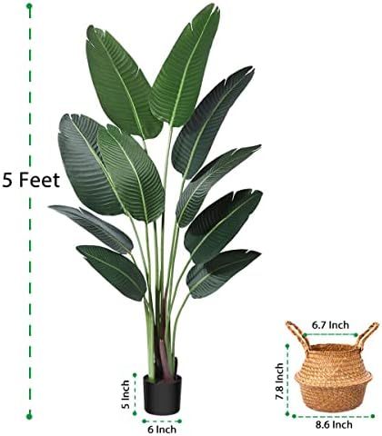 Ferrgoal Artificial Bird of Paradise Plants 5Ft Fake Tropical Palm Tree with 10 Trunks in Pot and Wo | Amazon (US)