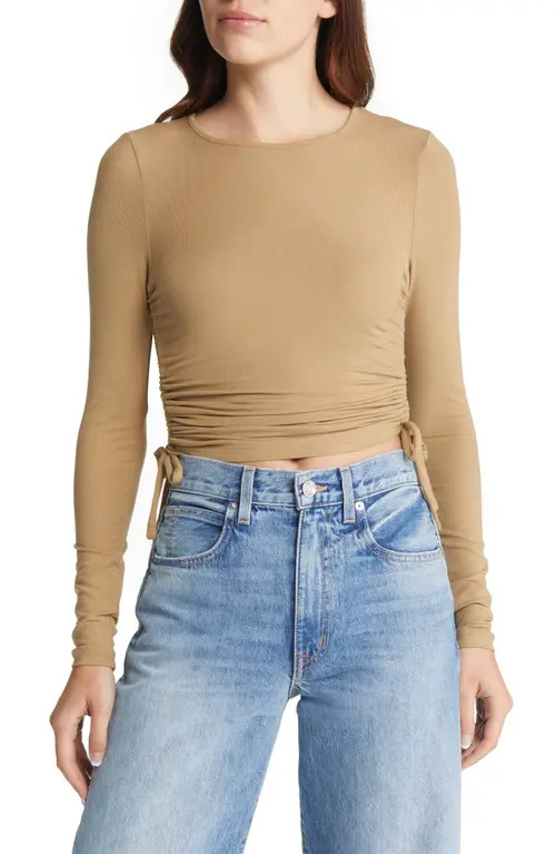 & Other Stories Ruched Long Sleeve Top in Beige at Nordstrom, Size Large | Nordstrom