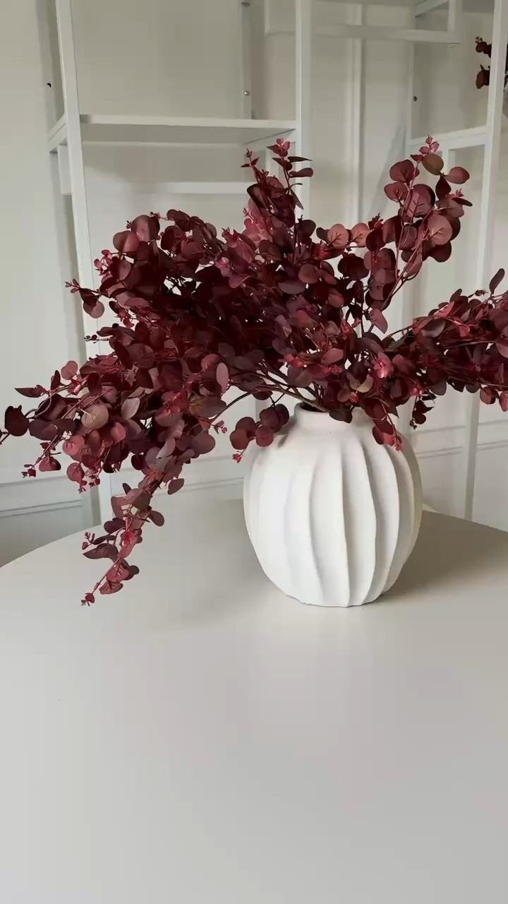 ✨MODERN FALL STEMS IN SCULPTED WHITE VASE✨ — BURGUNDY EUCALYPTUS DECOR.  

 #LTKOver40 #LTKHome #LTKStyleTip