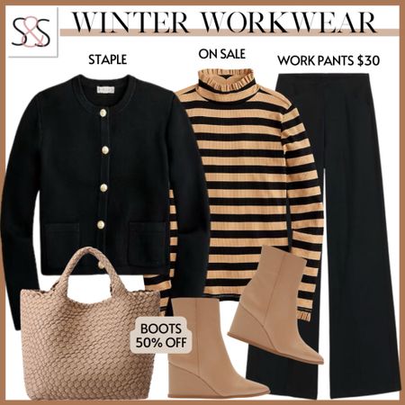 A lady jacket and striped ruffle top is perfect. This winter for formal events, workwear, or weekend outings. These boots are half off and selling vest!

#LTKSeasonal #LTKsalealert #LTKover40