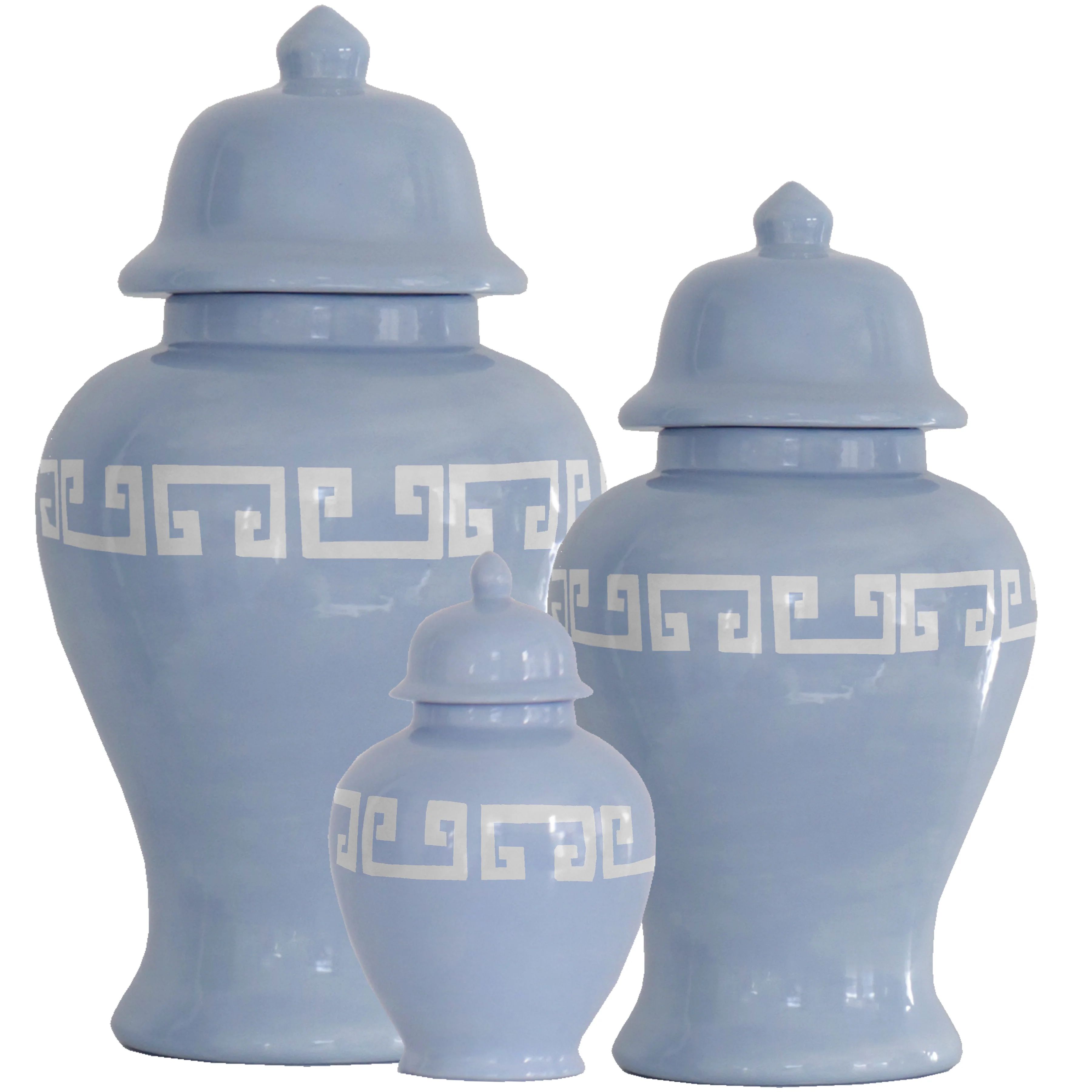 Serenity Blue Greek Key Ginger Jars | Ruby Clay Company