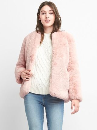 Gap Womens Oversize Faux-Fur Jacket Pink Size L | Gap US