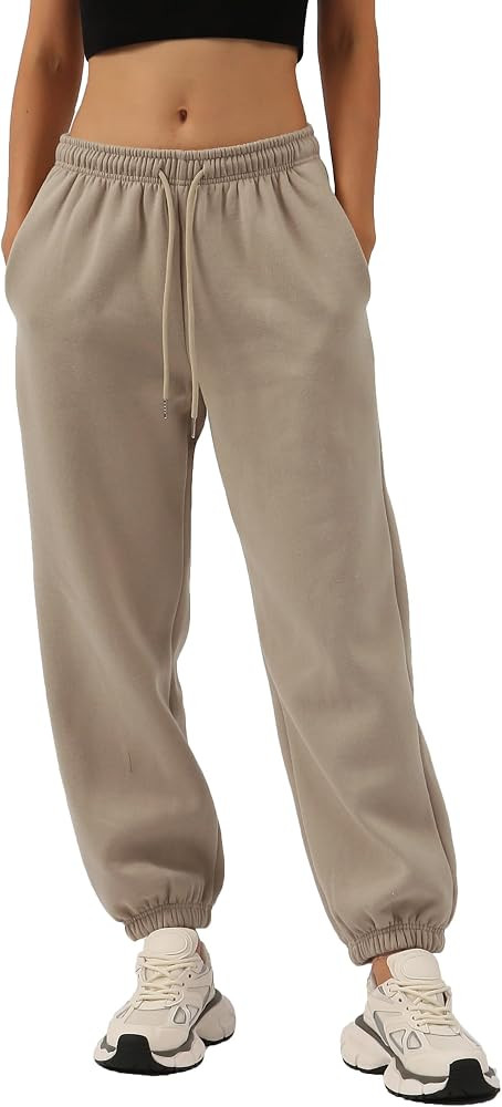 Amazhiyu Womens Fleece High Waisted Sweatpants Drawstring Lounge Joggers Pants | Amazon (US)