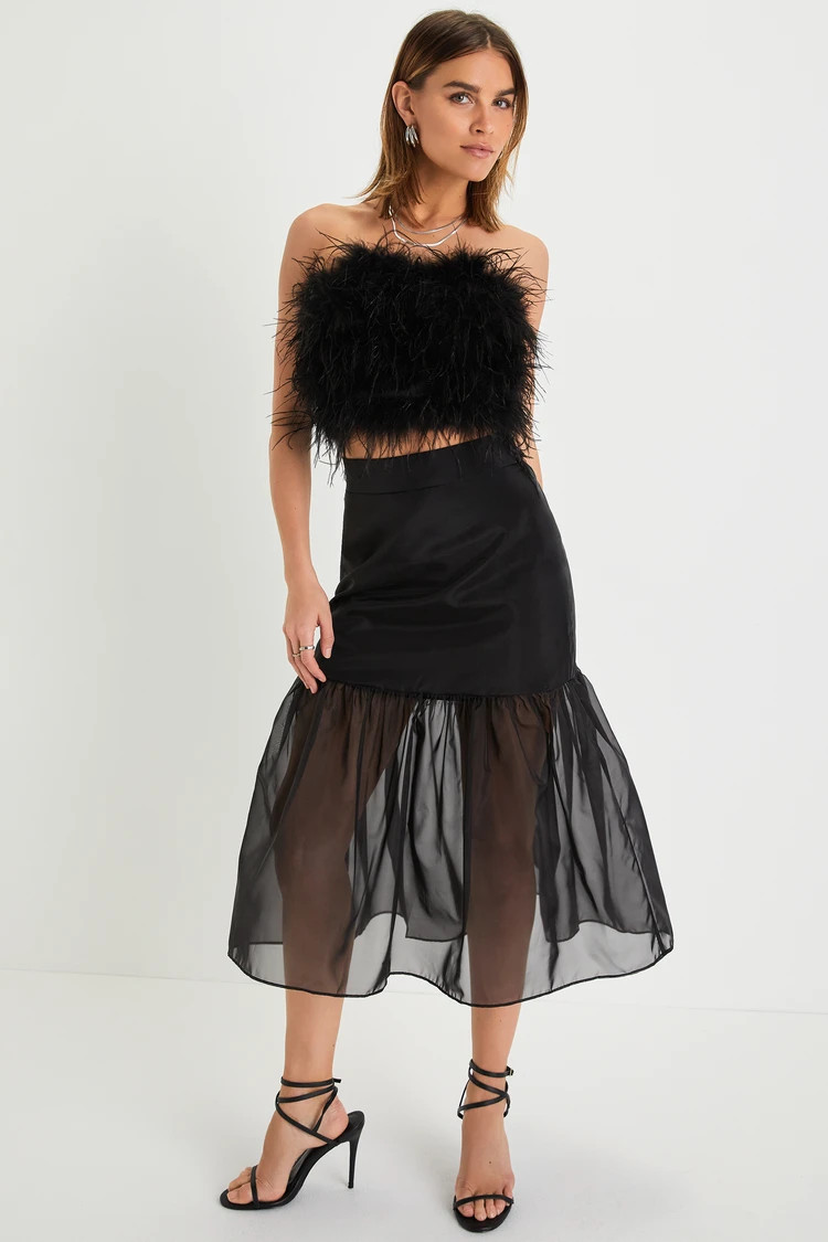 Work of Heart Black Organza Drop Waist Midi Skirt | Lulus (US)