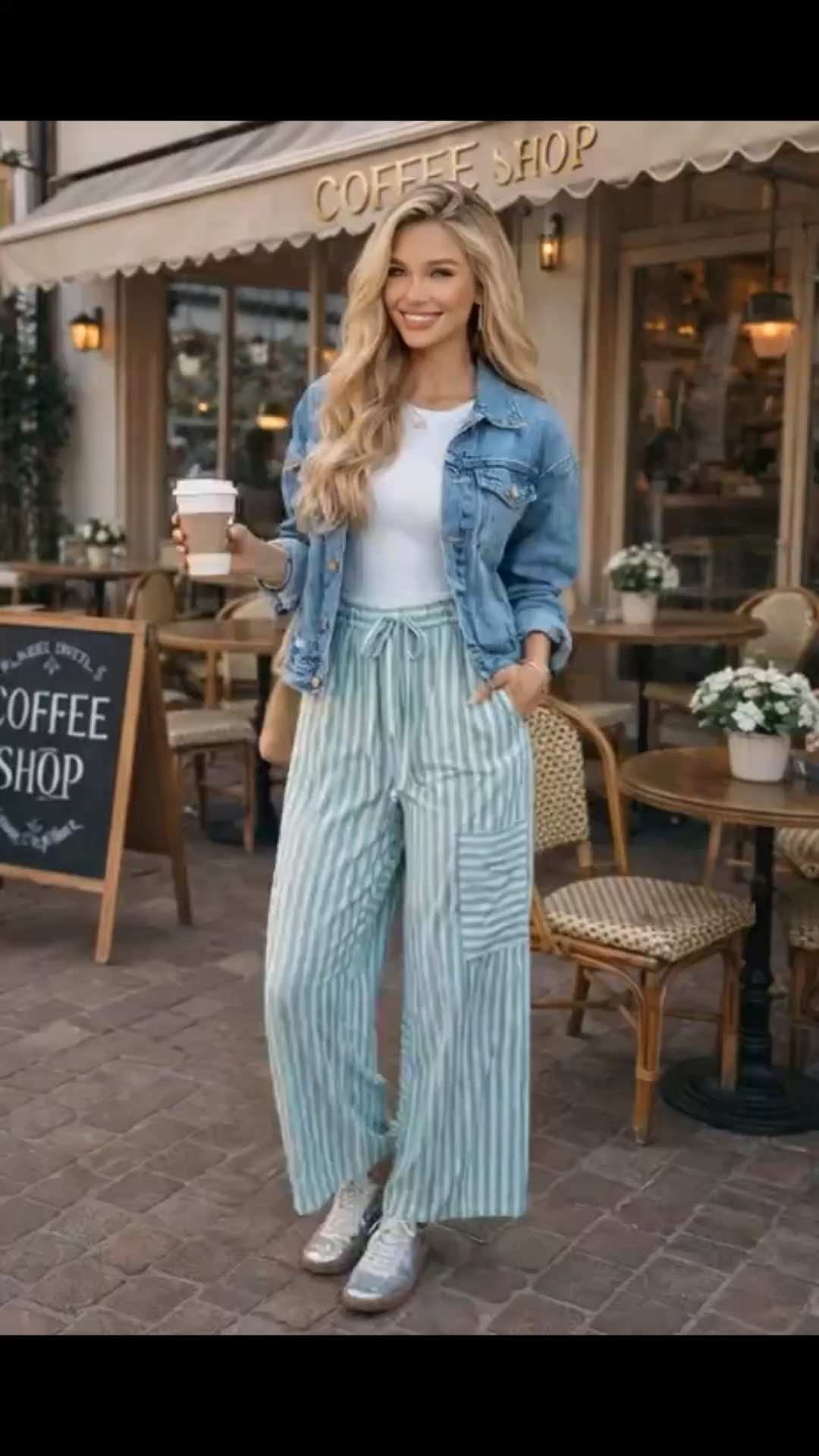 
Effortless Coffee Date Outfit ☕✨ This casual chic outfit is the perfect blend of comfort and style, ideal for everyday wear, coffee runs, brunch dates, or casual outings. The look features a classic light wash denim jacket layered over a soft white tank top, paired with flowy striped wide-leg pants that create a relaxed yet polished silhouette. The combination is breathable, flattering, and easy to wear, making it a go-to outfit for spring and summer. Styled with metallic sneakers for all-day comfort, a neutral crossbody bag, and simple gold jewelry, this outfit gives that effortlessly put-together vibe without trying too hard. It’s a versatile look that works for busy moms, travel days, or anyone wanting an easy, stylish outfit you can throw on and still feel confident and elevated. Perfect if you love comfortable fashion that still looks trendy and put together. #casualoutfit #springoutfit #everydaystyle #amazonfashion #outfitinspo #fashioninspo #denimjacketoutfit #stripedpants #coffeerunoutfit #effortlessstyle #momstyle #comfortablefashion #chicstyle 

 

#LTKmomlife