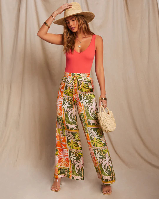 Ibiza Pocketed Satin Tropical Wide Leg Pant | VICI