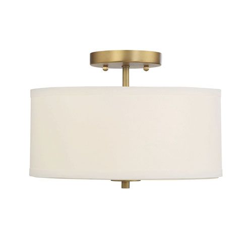 251 First Selby Natural Brass Two Light Semi Flush Mount With White Fabric Shade | Bellacor | Bellacor