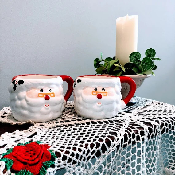 Set of 2 Vintage 13oz Ceramic Santa Face Mugs Merry Mates | Etsy | Etsy (US)