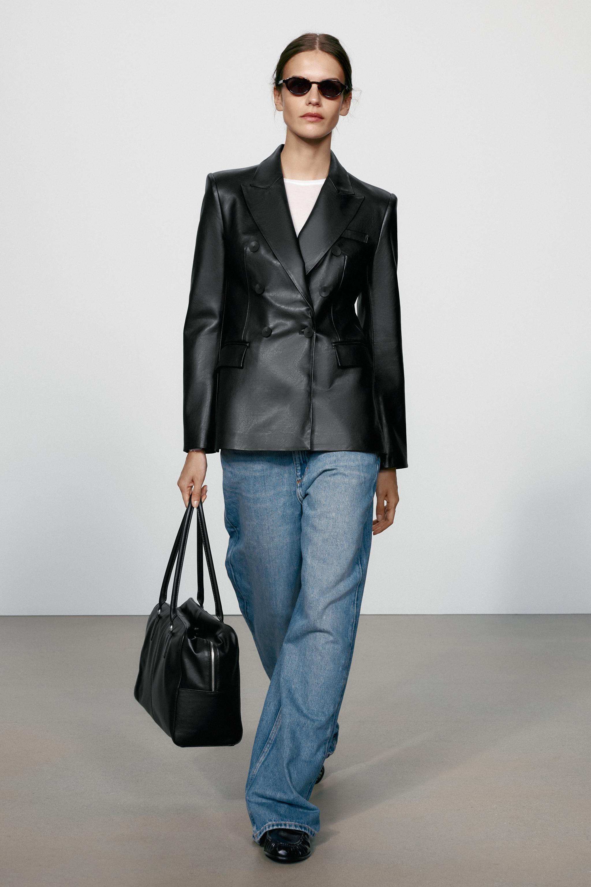LEATHER EFFECT DOUBLE-BREASTED BLAZER | Zara US