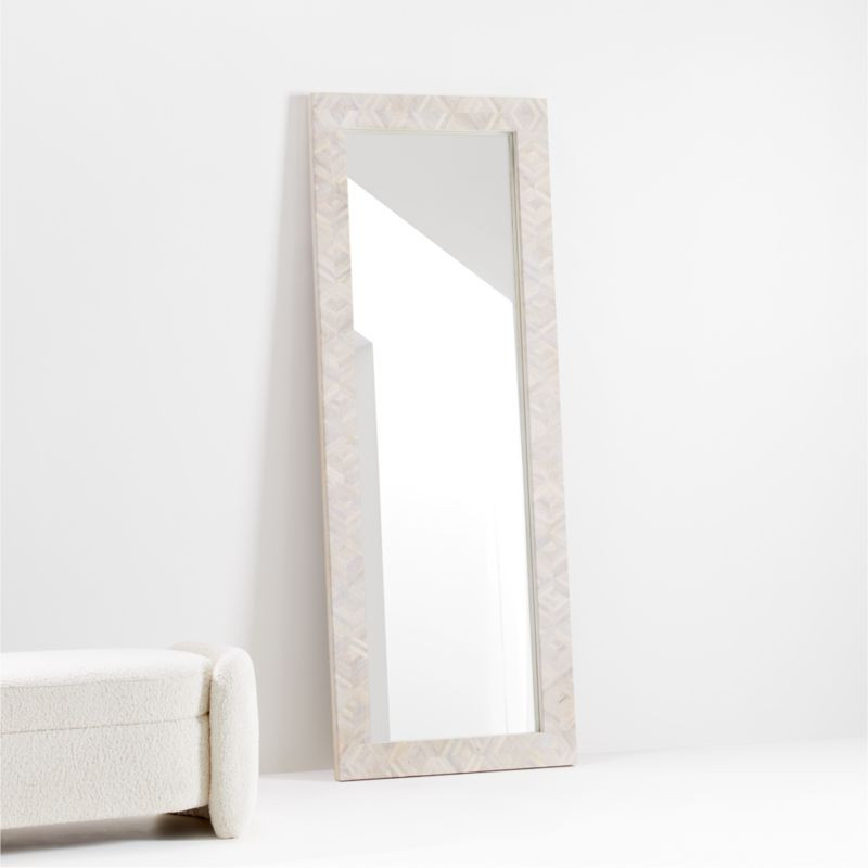 Indego Whitewashed Carved Mango Wood Floor Mirror | Crate & Barrel | Crate & Barrel
