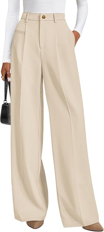 PRETTYGARDEN Women's Tailored Wide Leg Work Dress Pants | High Waisted Flowy Business Casual Pala... | Amazon (US)