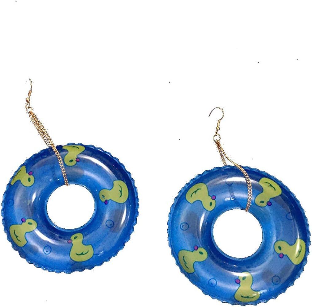 Lightweight Punk Circle Duck Swimming Ring Earrings Cute Big Summer Beach Statement Pool Party Ea... | Amazon (US)