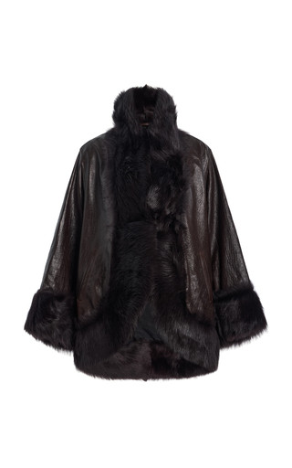 Sabine Shearling-Trimmed Croc-Effect Leather Coat | Moda Operandi (Global)