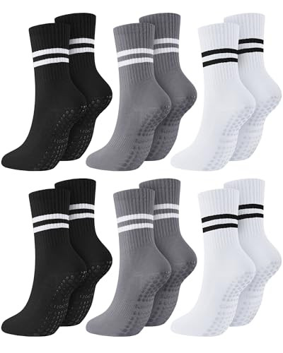 Sintege 6 Pairs Pilates Socks with Grips for Women Non Slip Yoga Crew Socks for Barre Ballet Dance Barefoot Workout Hospital(Classic Colors) | Amazon (US)