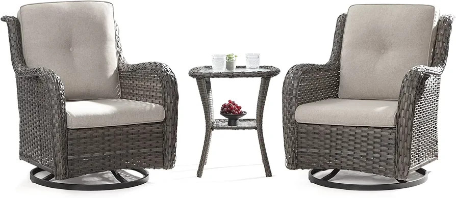 Joyside Outdoor Swivel Rocker Patio Chairs Set of 2 and Matching Side Table - 3 Piece Wicker Pati... | Amazon (US)