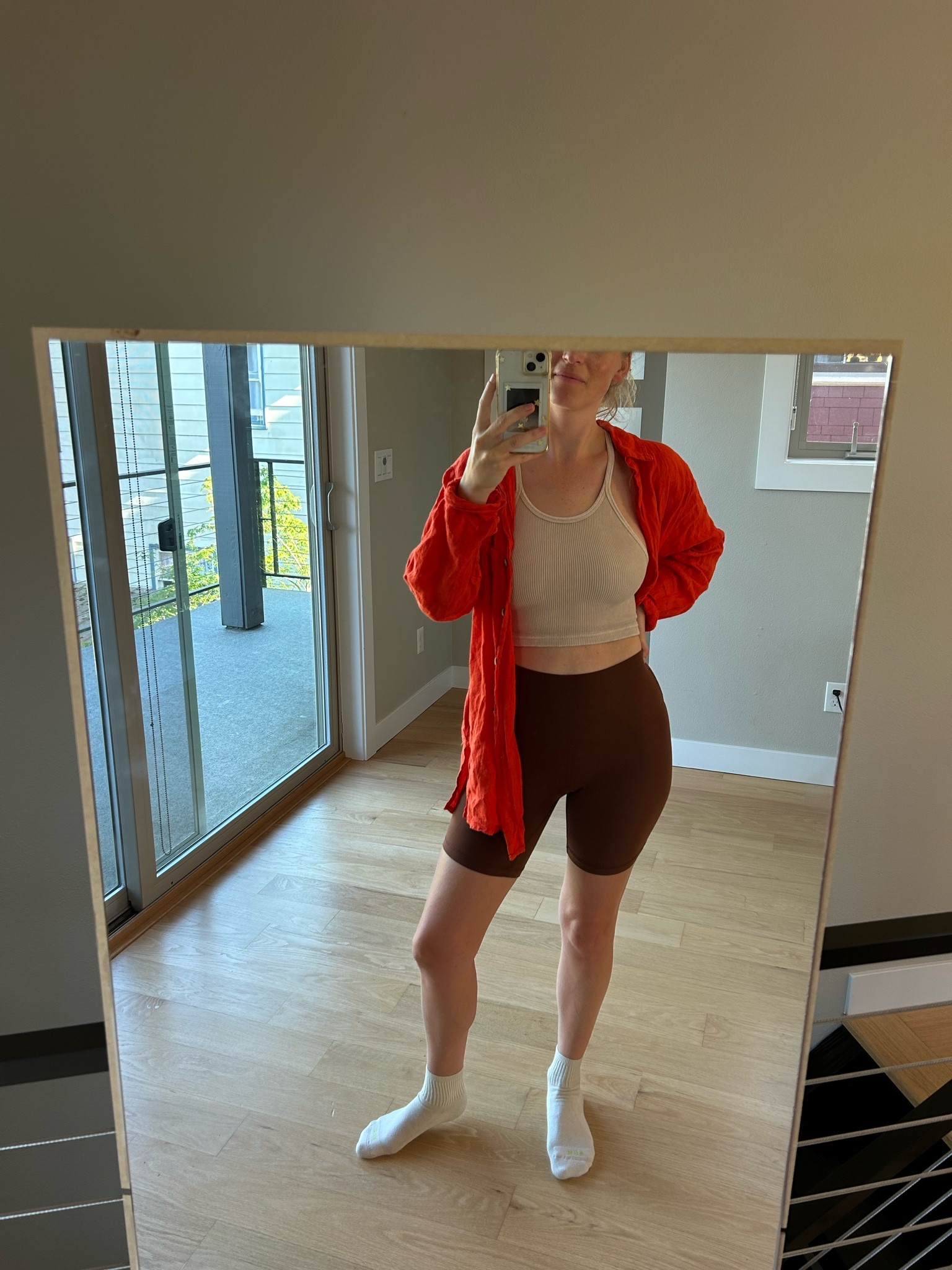 Keeping it simple. Dressing for an 80 degree high in Portland and the gym later!

House of Colour Autumn colors:
- Orange
- Oyster
- Between Dark Brown and Chestnut

Shirt is Marché
Tank is Free People
Bike shorts are Aritzia
Socks are Hue from Amazon 

#LTKFitness #LTKFindsUnder50 #LTKActive