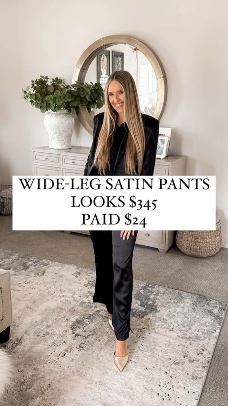 Only $24, but remind me of a pair selling at another retailer that are $345!! They're perfect dressed down with a tucked in black tee, or dressed up with this $22 black button up and satin blazer. They look so nice and upscale and feel like you're wearing pajamas!

These black satin pants run true to size; I'm 5'8" and wearing a small for reference!

You do NOT need to spend a lot of money to look and feel INCREDIBLE!

I’m here to help the budget conscious get the luxury lifestyle.

Spring fashion / Spring outfit  / Affordable / Budget / Women's Upscale Outfit / Classic Style / Walmart fashion / Workwear / Event / Elevated 

#LTKfindsunder50 #LTKsalealert #LTKworkwear